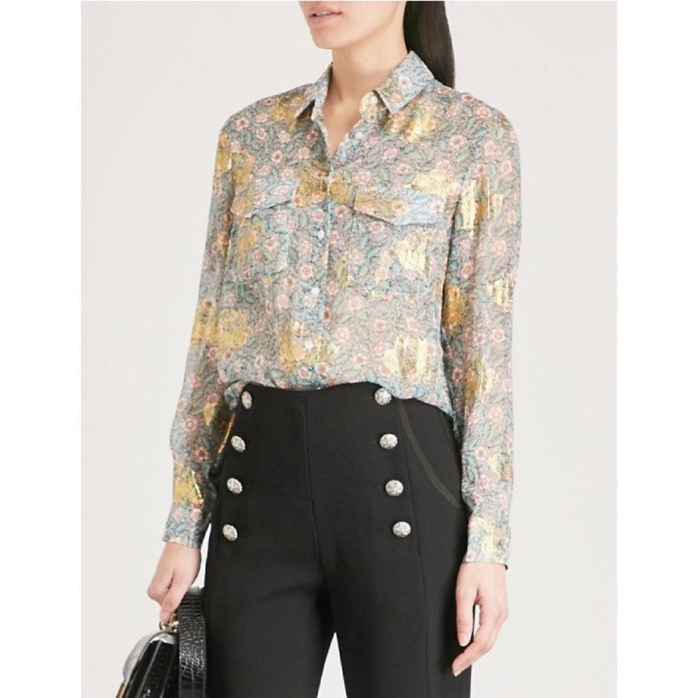 The Kooples Metallic Floral Button Down